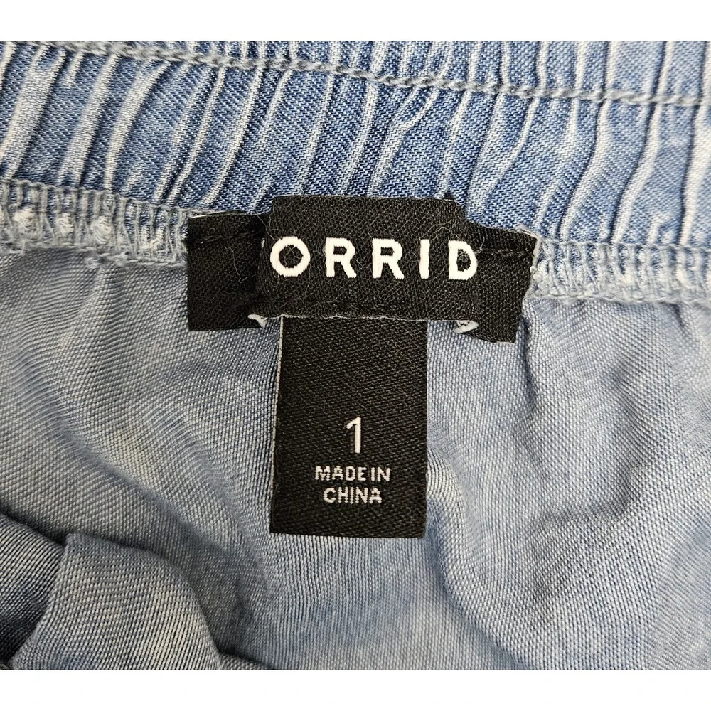 Torrid Skirt Women's Size 1 Blue Chambray Ruffle Edge Tiered Skirt Elastic Waist